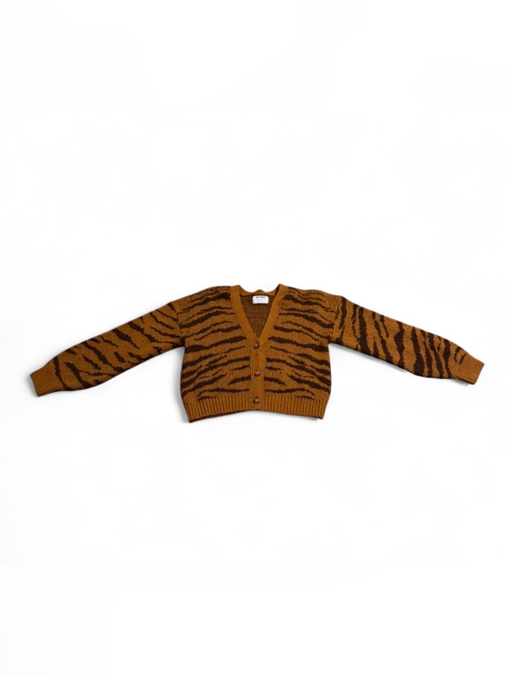 Old Navy Brown and Black Tiger-Stripe Cropped Cardigan